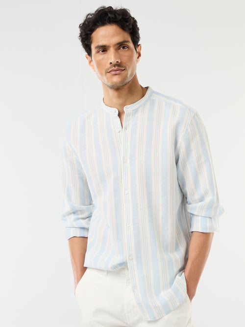Camisa de rayas con cuello mao y mangas remangables - Kiabi