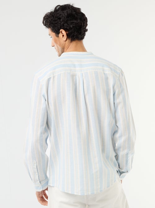 Camisa de rayas con cuello mao y mangas remangables - Kiabi