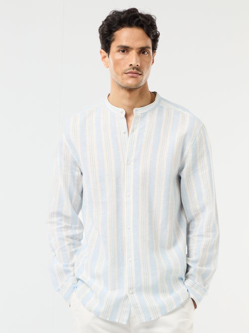 Camisa de rayas con cuello mao y mangas remangables - Kiabi