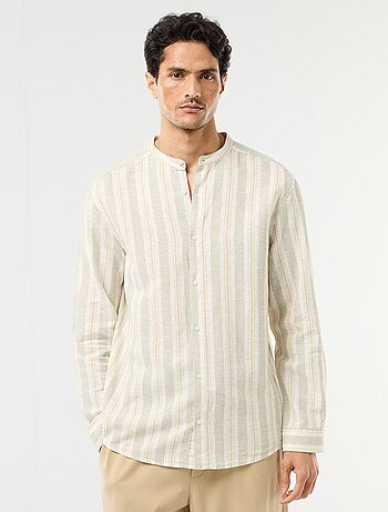 Camisa de rayas con cuello mao y mangas remangables