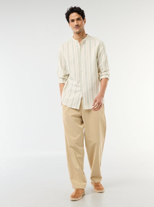 Camisa de rayas con cuello mao y mangas remangables - Kiabi