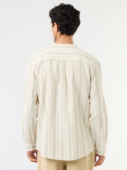 Camisa de rayas con cuello mao y mangas remangables - Kiabi