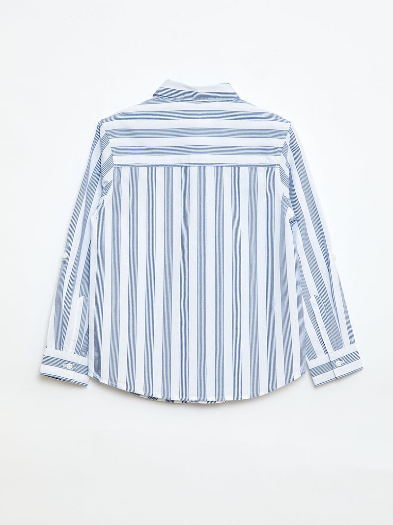 Camisa de rayas de algodón con bolsillo en el pecho Azul - Kiabi