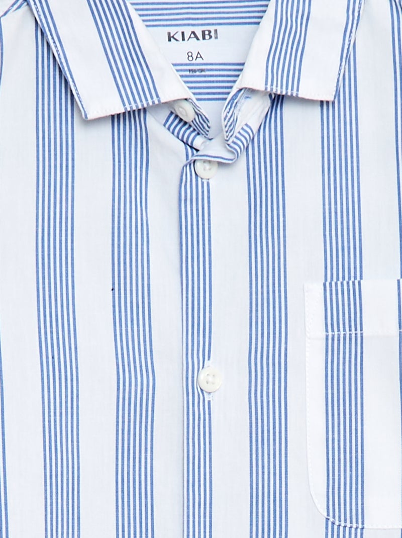 Camisa de rayas de algodón con bolsillo en el pecho Azul - Kiabi