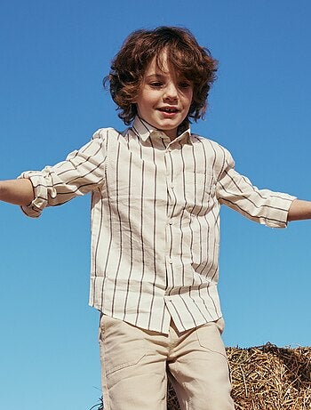 Camisa de rayas de algodón con bolsillo en el pecho