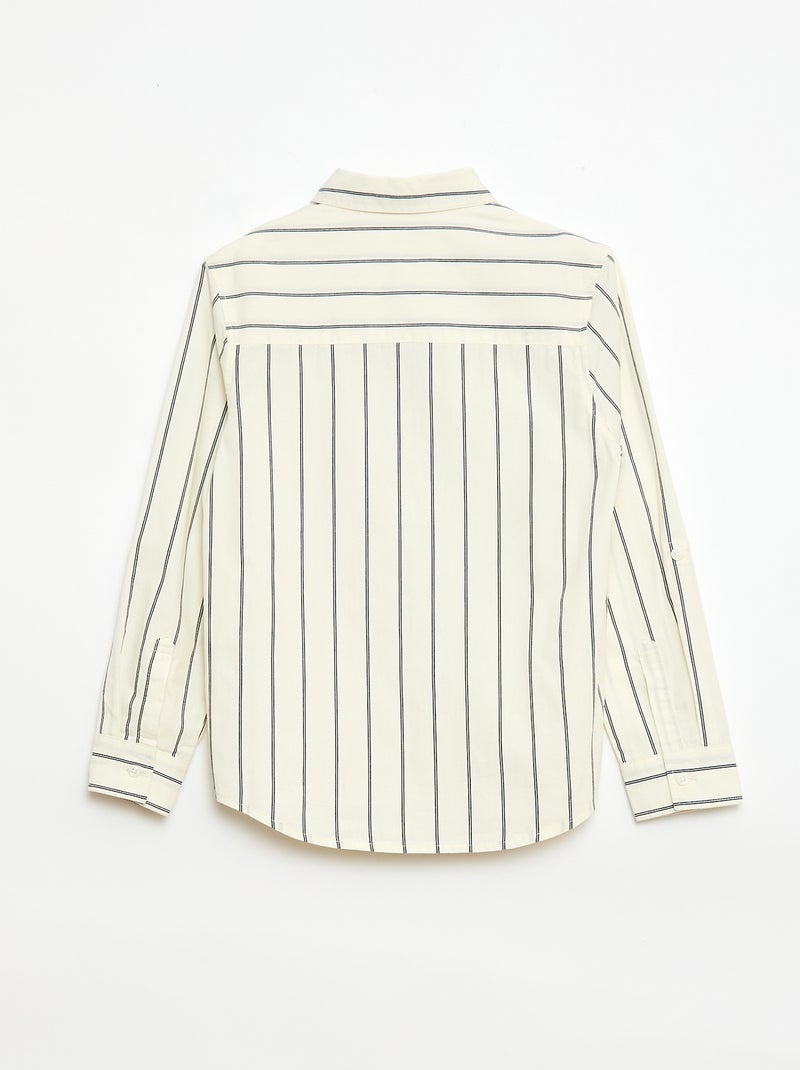 Camisa de rayas de algodón con bolsillo en el pecho Beige - Kiabi