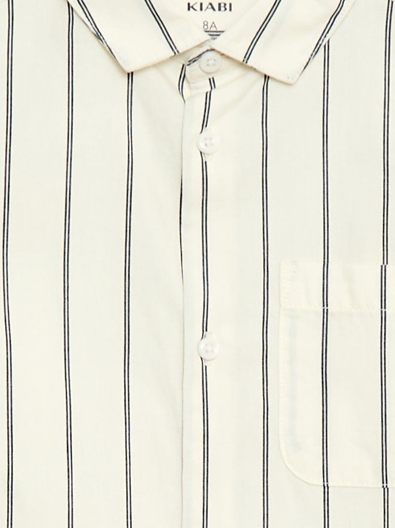 Camisa de rayas de algodón con bolsillo en el pecho Beige - Kiabi