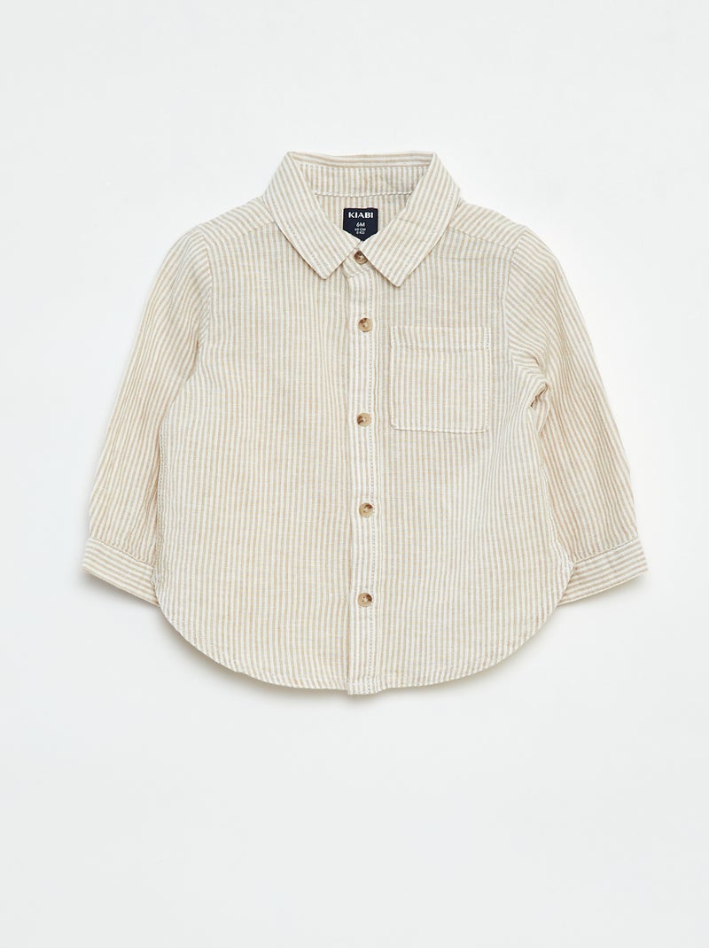 Camisa de rayas de chambray Beige - Kiabi