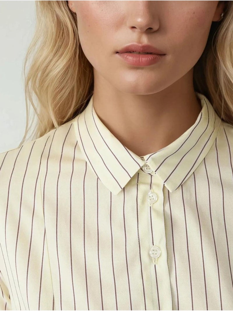 Camisa de rayas de corte entallado con cuello camisero hiccup Amarillo limón - Kiabi