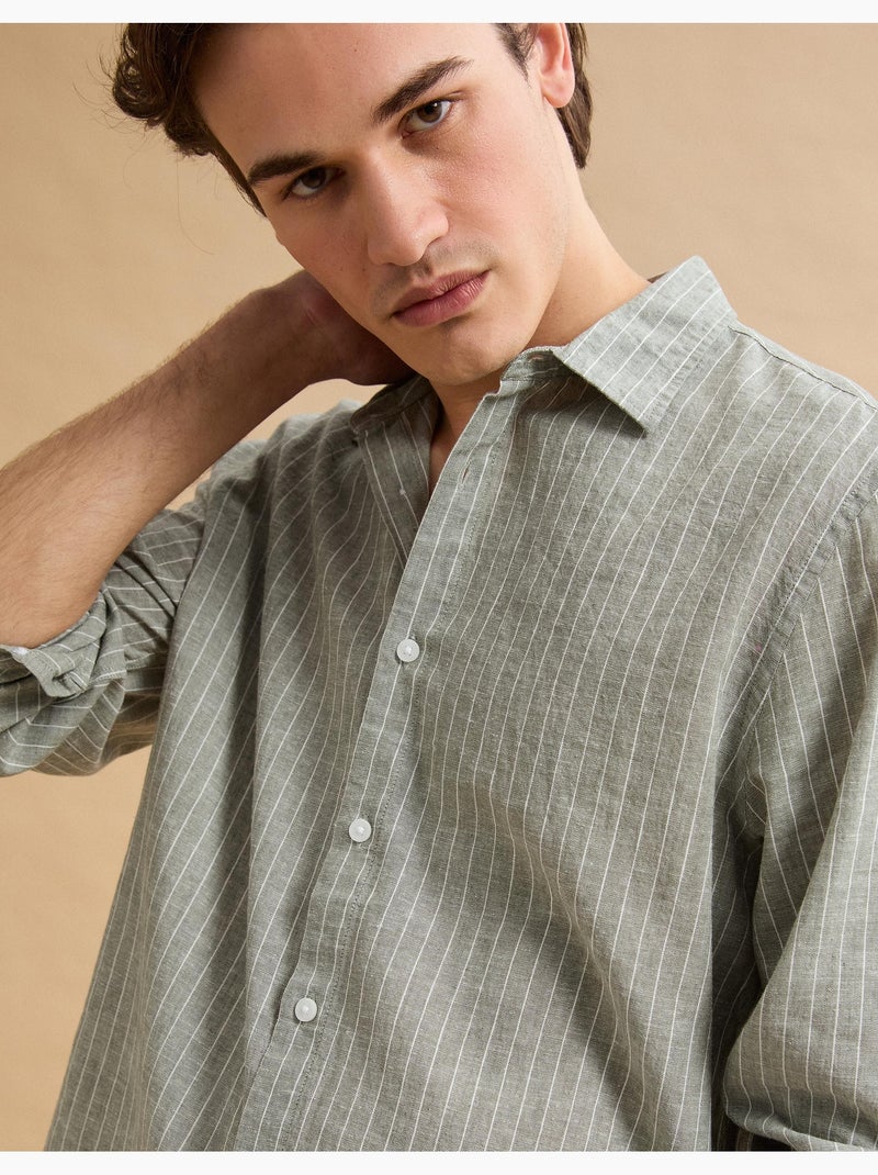 Camisa de rayas de lino, MO Fashion Verde - Kiabi