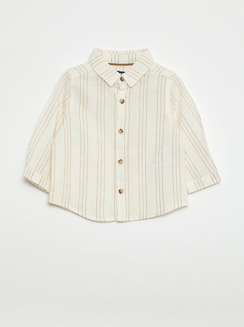 Camisa de rayas de lino y algodón Blanco - Kiabi