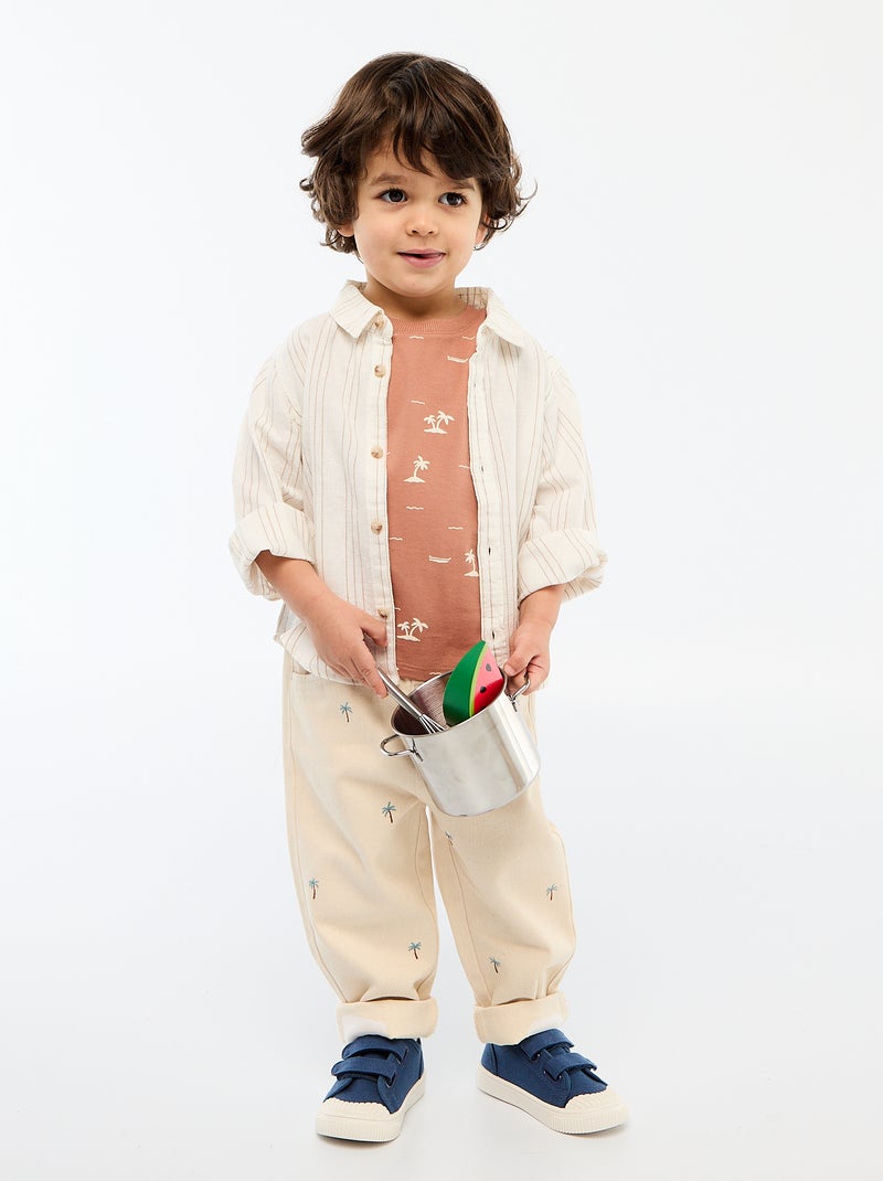 Camisa de rayas de lino y algodón Blanco - Kiabi