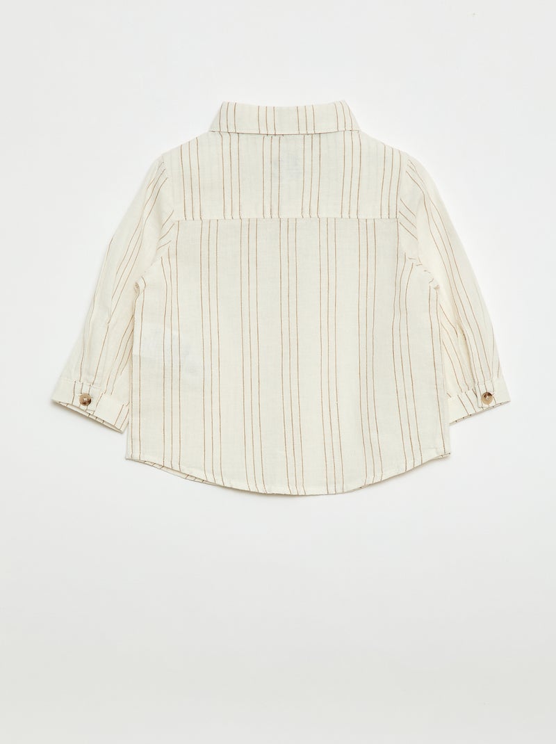 Camisa de rayas de lino y algodón Blanco - Kiabi
