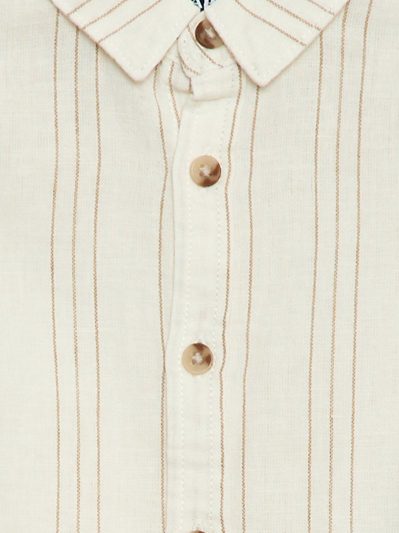 Camisa de rayas de lino y algodón Blanco - Kiabi