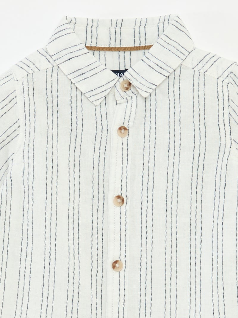 Camisa de rayas de lino y algodón Blanco - Kiabi