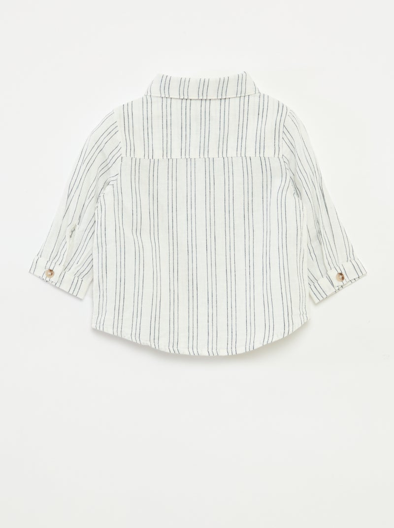 Camisa de rayas de lino y algodón Blanco - Kiabi
