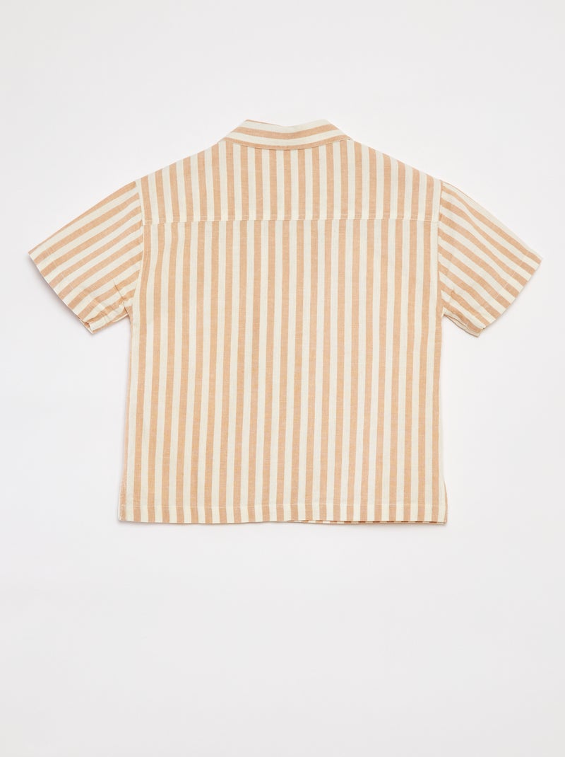 Camisa de rayas de manga corta BEIGE - Kiabi