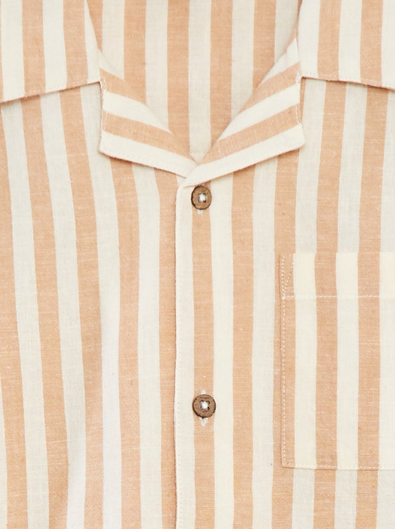 Camisa de rayas de manga corta BEIGE - Kiabi