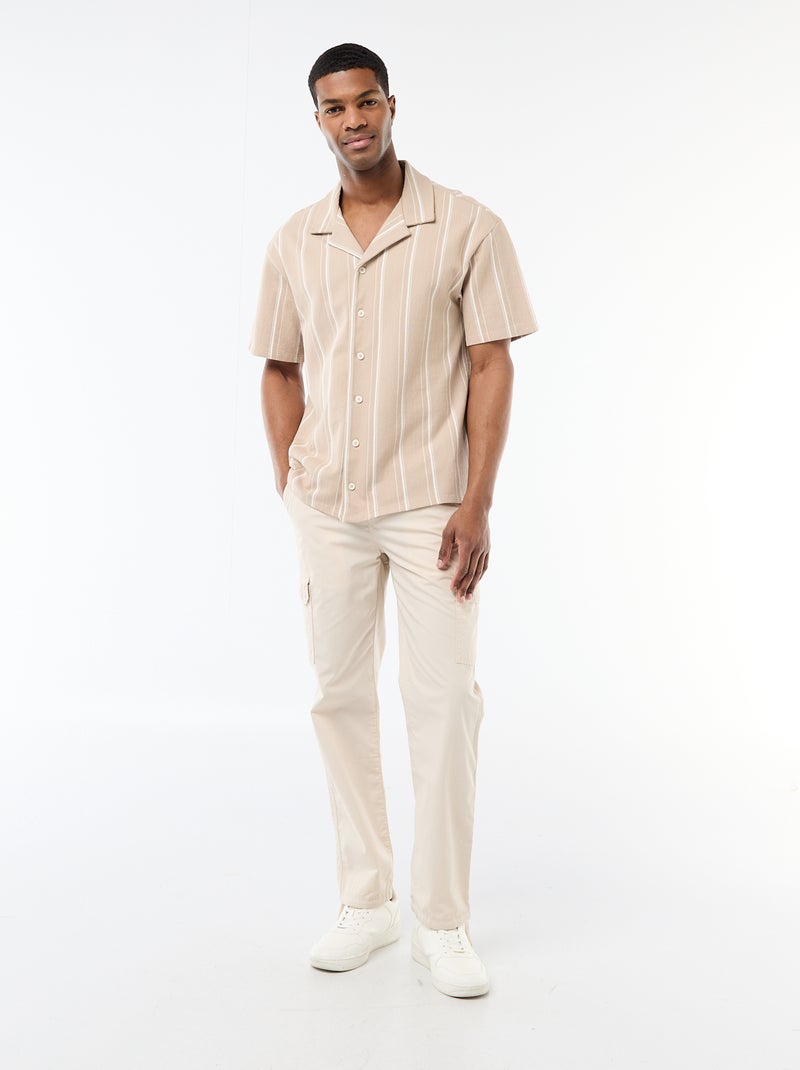 Camisa de rayas de manga corta Beige - Kiabi