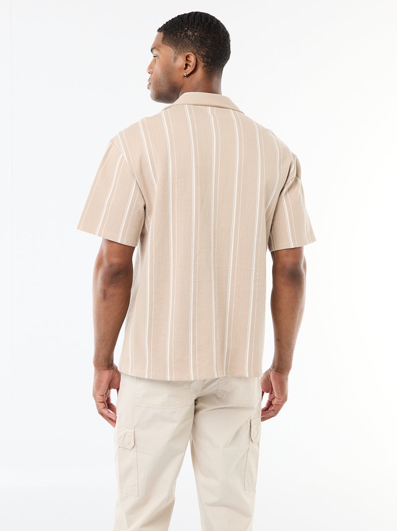 Camisa de rayas de manga corta Beige - Kiabi