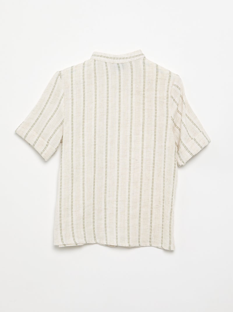 Camisa de rayas de manga corta Beige - Kiabi