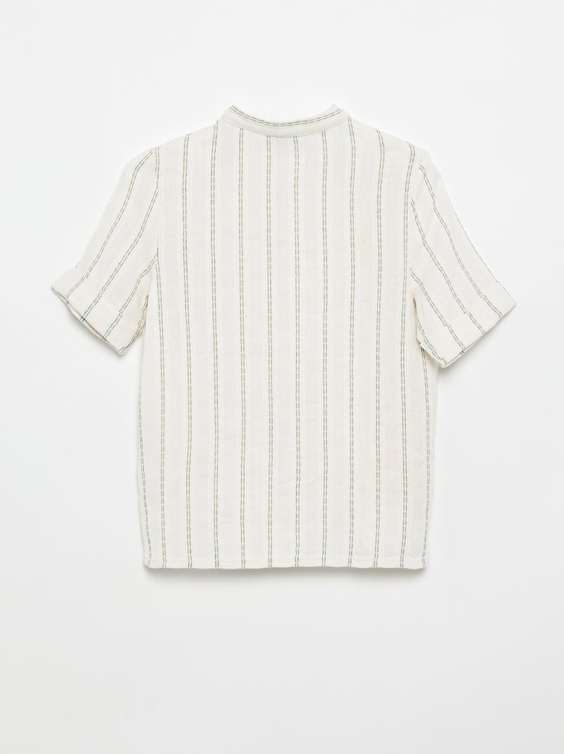 Camisa de rayas de manga corta Beige - Kiabi