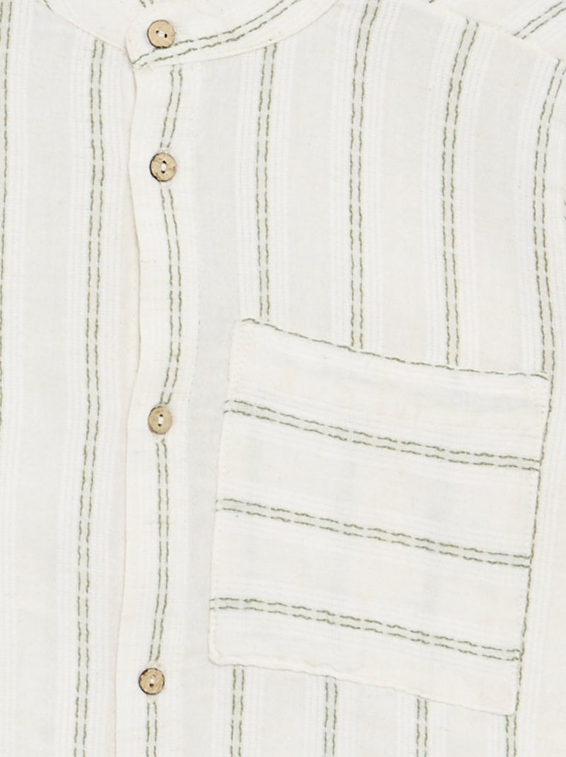 Camisa de rayas de manga corta Beige - Kiabi