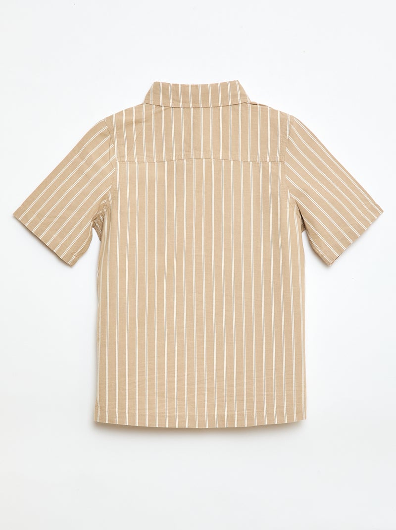 Camisa de rayas de manga corta en algodón Beige - Kiabi