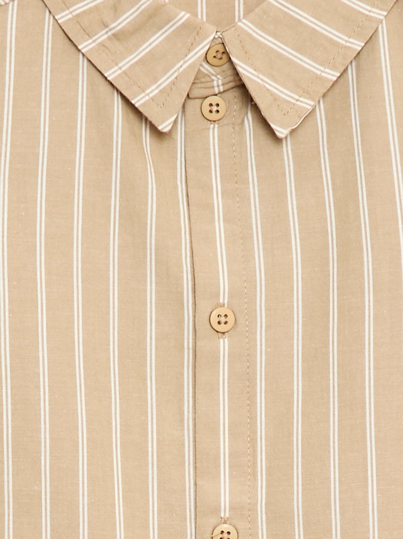 Camisa de rayas de manga corta en algodón Beige - Kiabi
