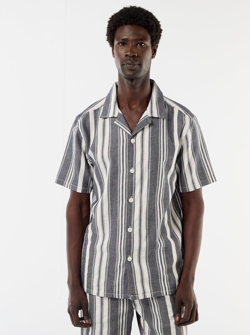 Camisa de rayas de manga corta Negro - Kiabi