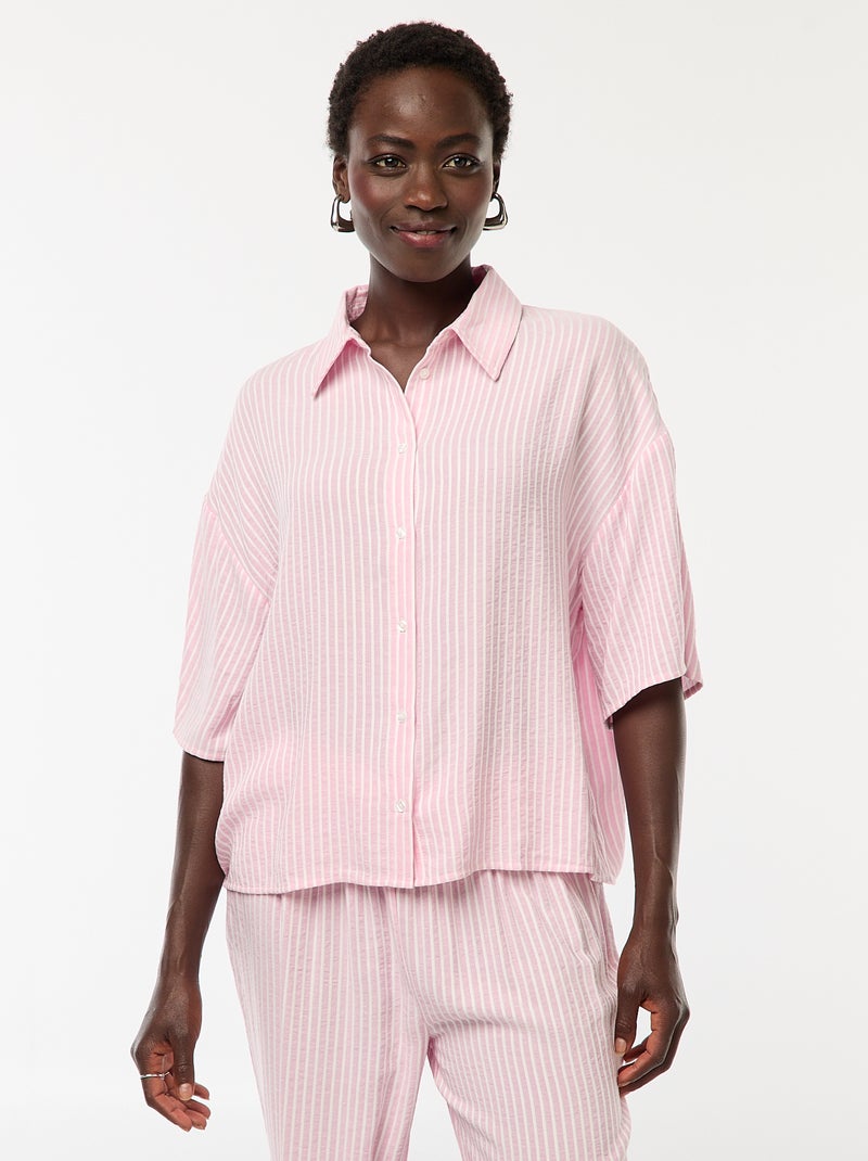 Camisa de rayas de manga corta Rosa - Kiabi