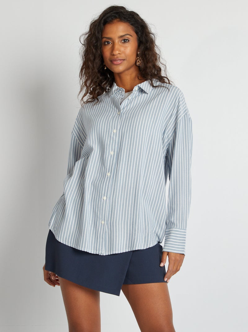Camisa de rayas de manga larga AZUL - Kiabi