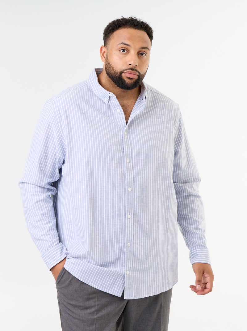 Camisa de rayas de manga larga Azul - Kiabi