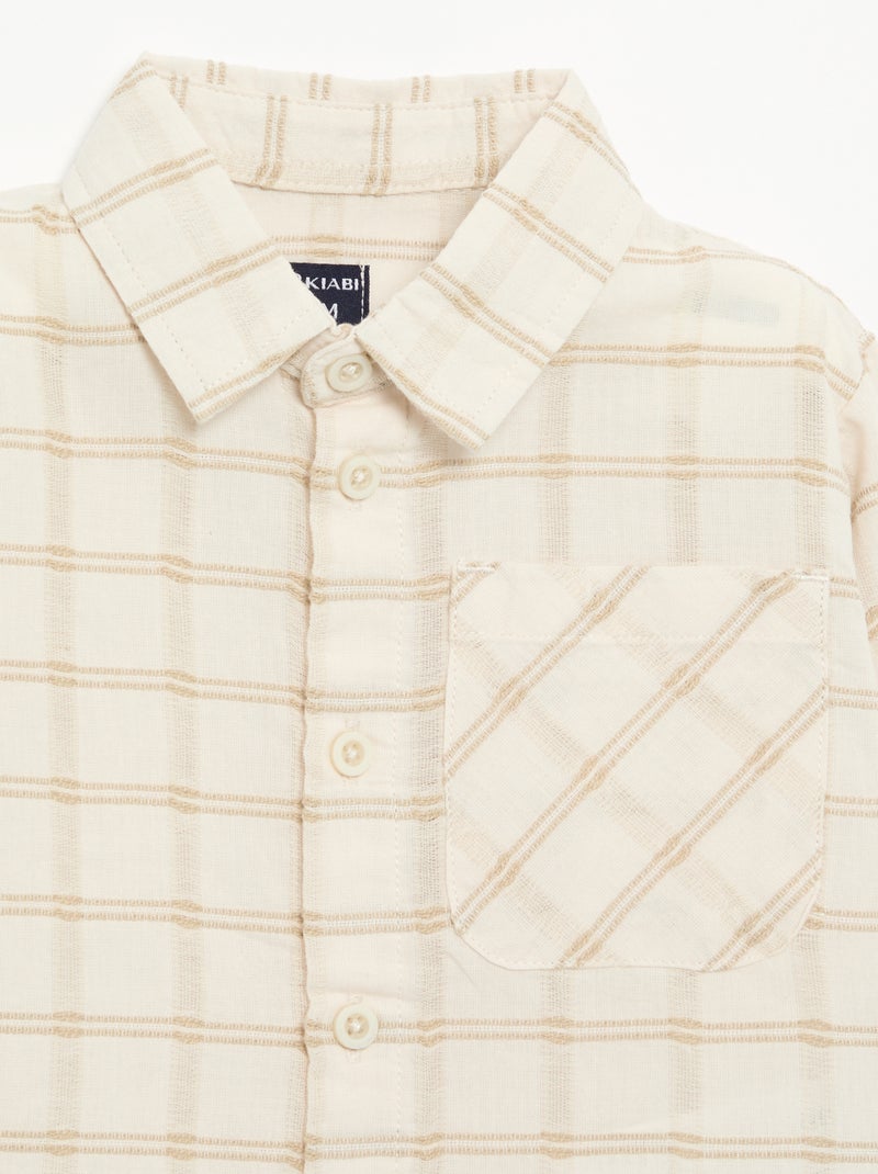 Camisa de rayas de manga larga Beige - Kiabi