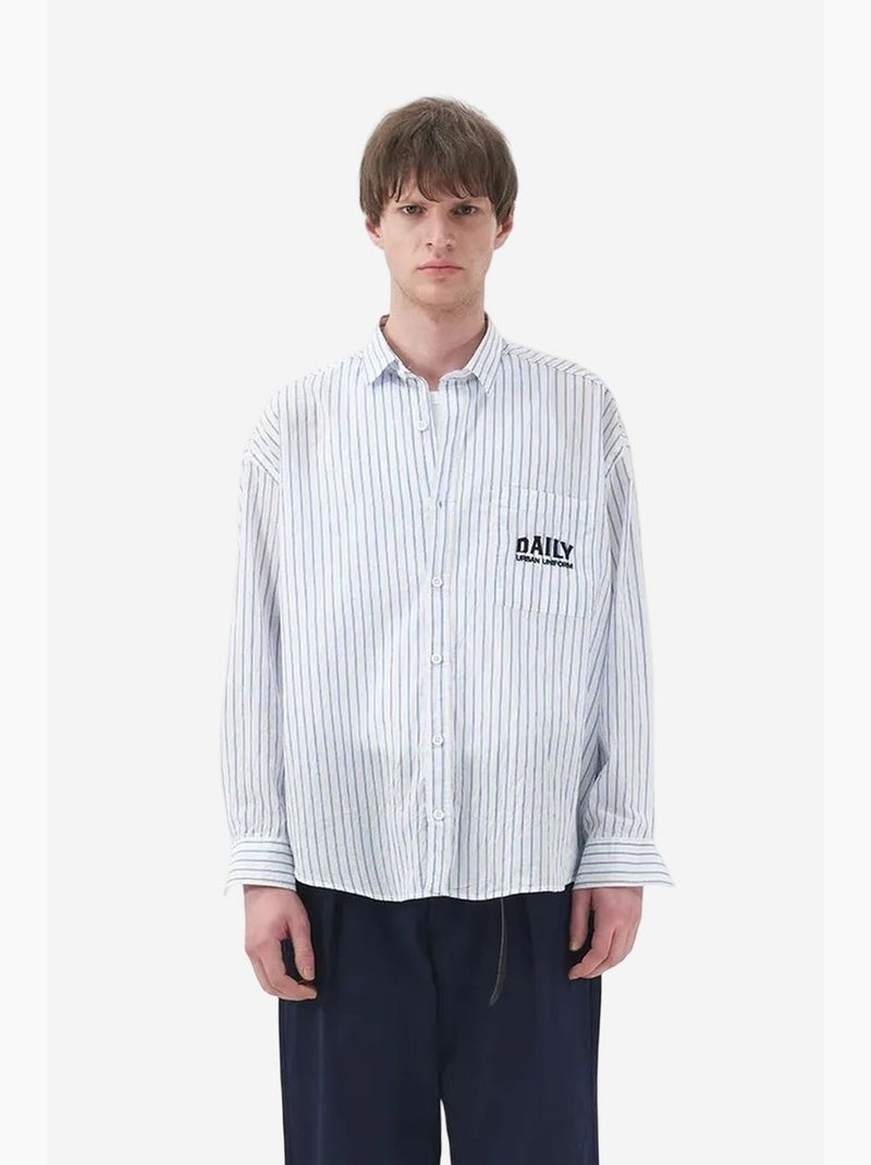 Camisa de rayas de manga larga con bordado giesto Blanco - Kiabi