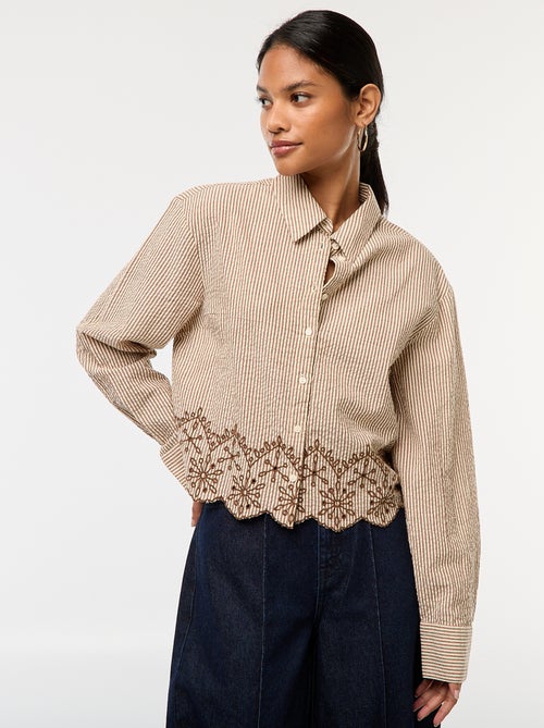 Camisa de rayas de manga larga con bordados - Kiabi