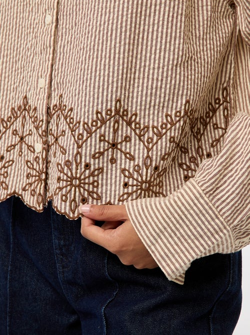 Camisa de rayas de manga larga con bordados - Kiabi