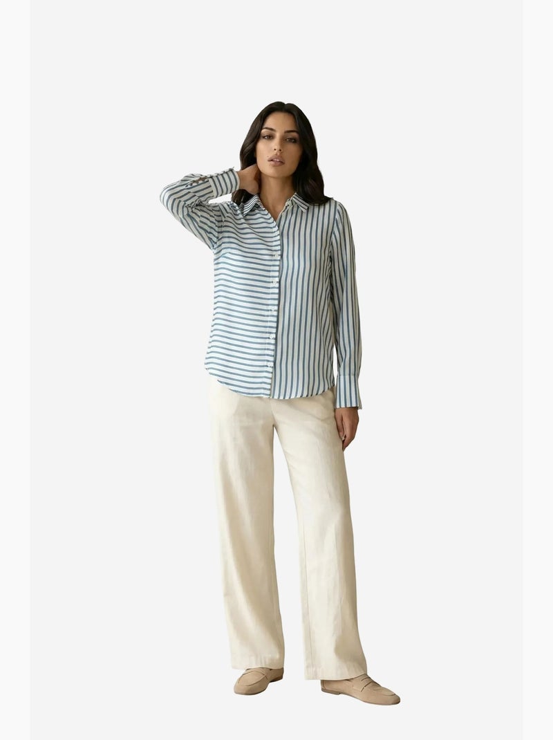 Camisa de rayas de manga larga con cierre de botones delantero my fashion Azul zafiro - Kiabi