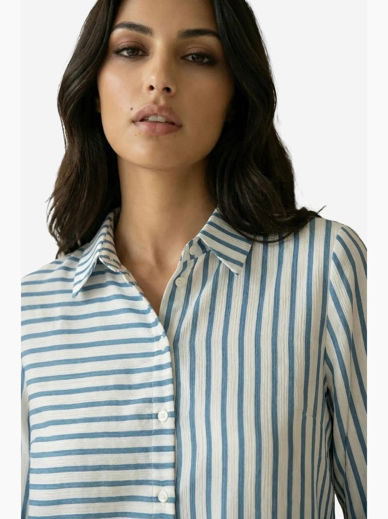Camisa de rayas de manga larga con cierre de botones delantero my fashion Azul zafiro - Kiabi