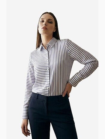 Camisa de rayas de manga larga con cierre de botones delantero my fashion