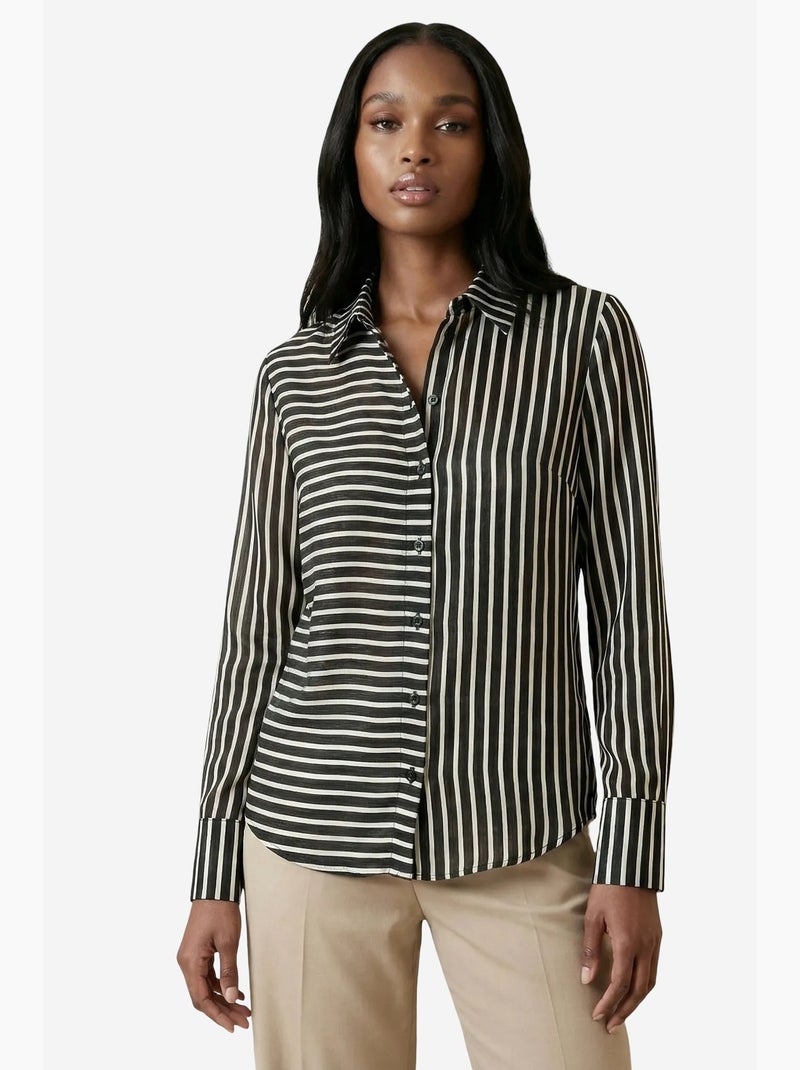 Camisa de rayas de manga larga con cierre de botones delantero my fashion Negro - Kiabi