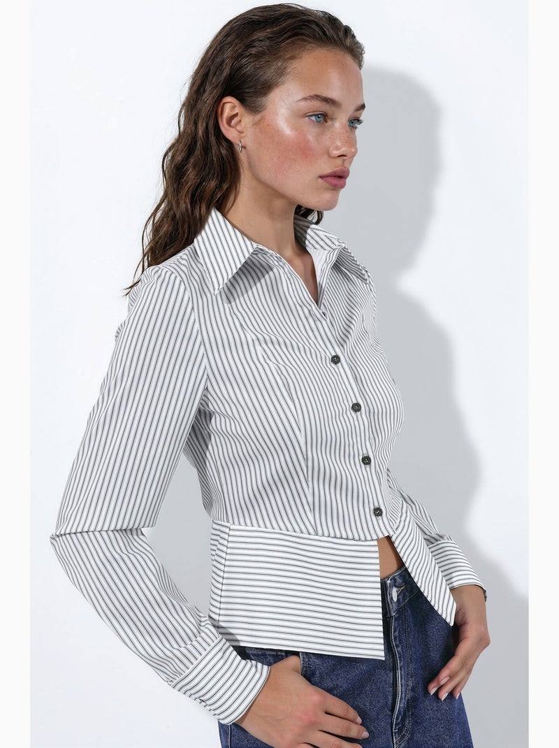 Camisa de rayas entallada con detalle peplum hiccup Blanco - Kiabi