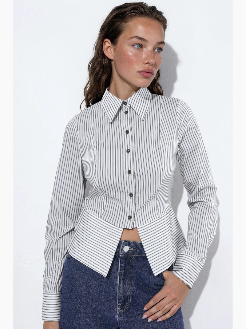 Camisa de rayas entallada con detalle peplum hiccup Blanco - Kiabi