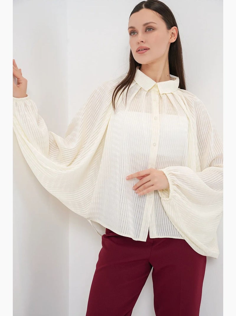 Camisa de rayas extragrande con botones bdart Marfil - Kiabi
