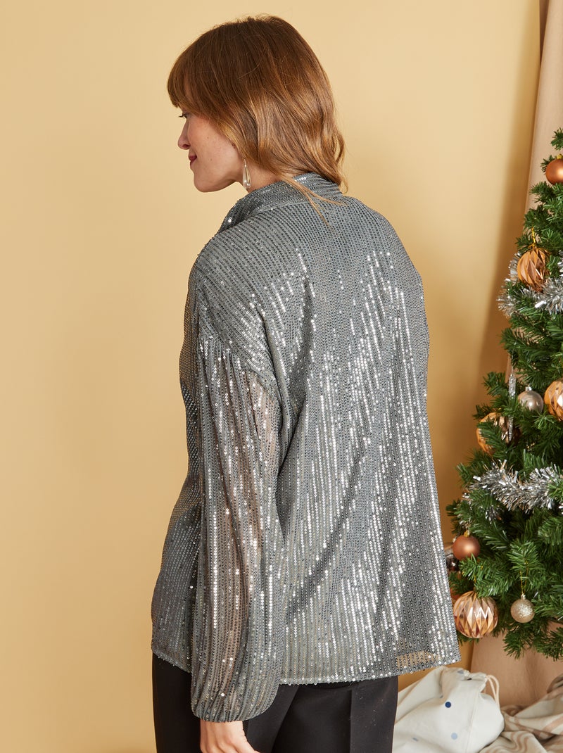 Camisa de rejilla con lentejuelas GRIS - Kiabi