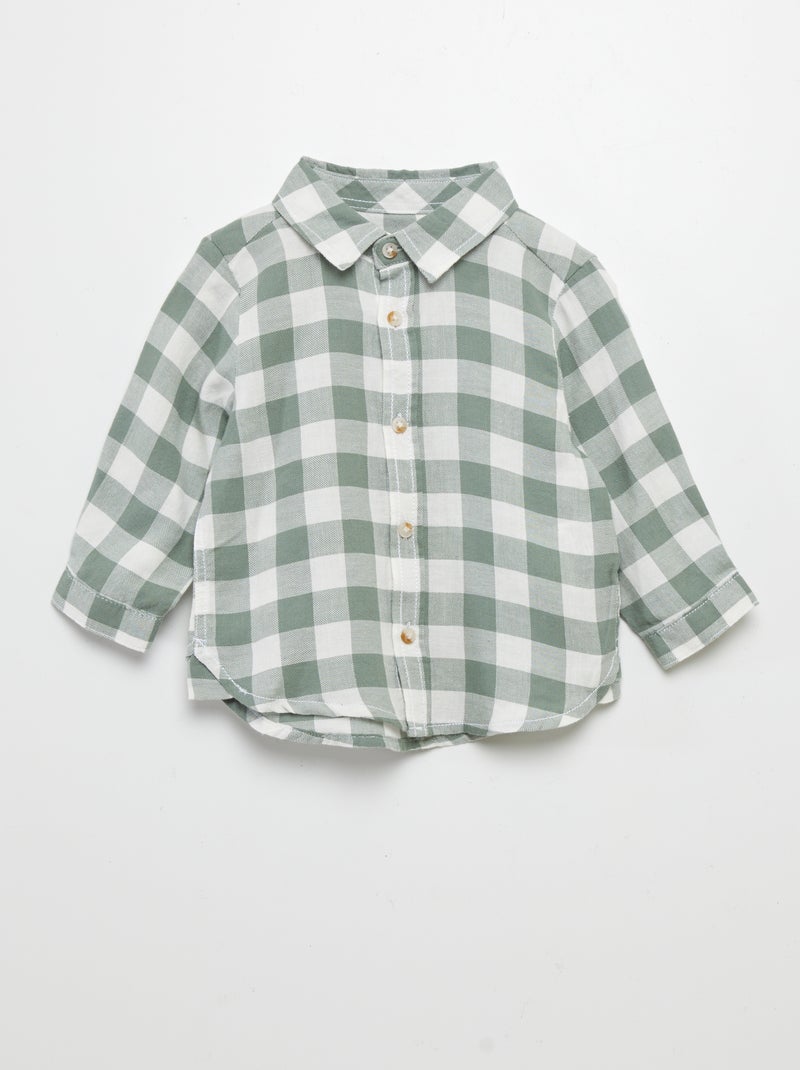 Camisa de sarga a cuadros VERDE - Kiabi