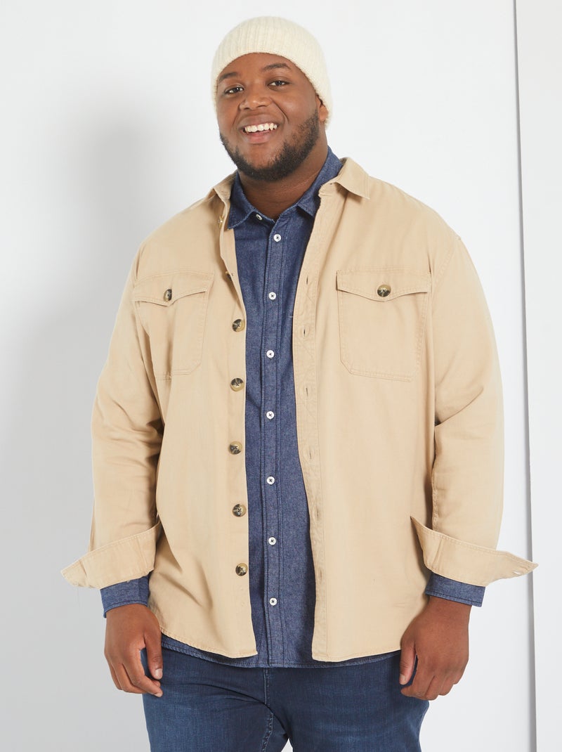 Camisa de sarga de algodón BEIGE - Kiabi