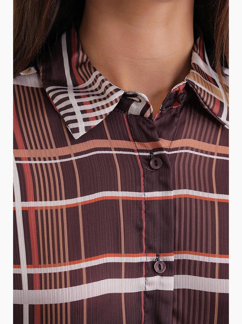 Camisa de satén abotonada a cuadros mixray Marrón claro - Kiabi