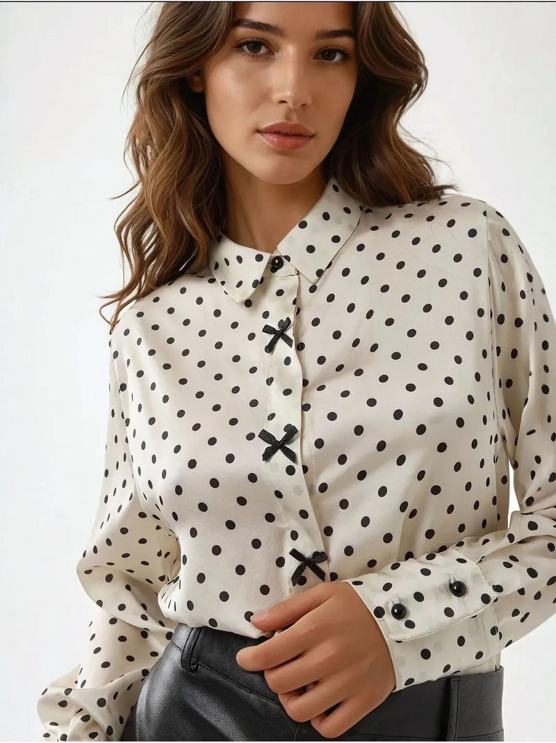 Camisa de satén estampada con lazo Multicolor - Kiabi
