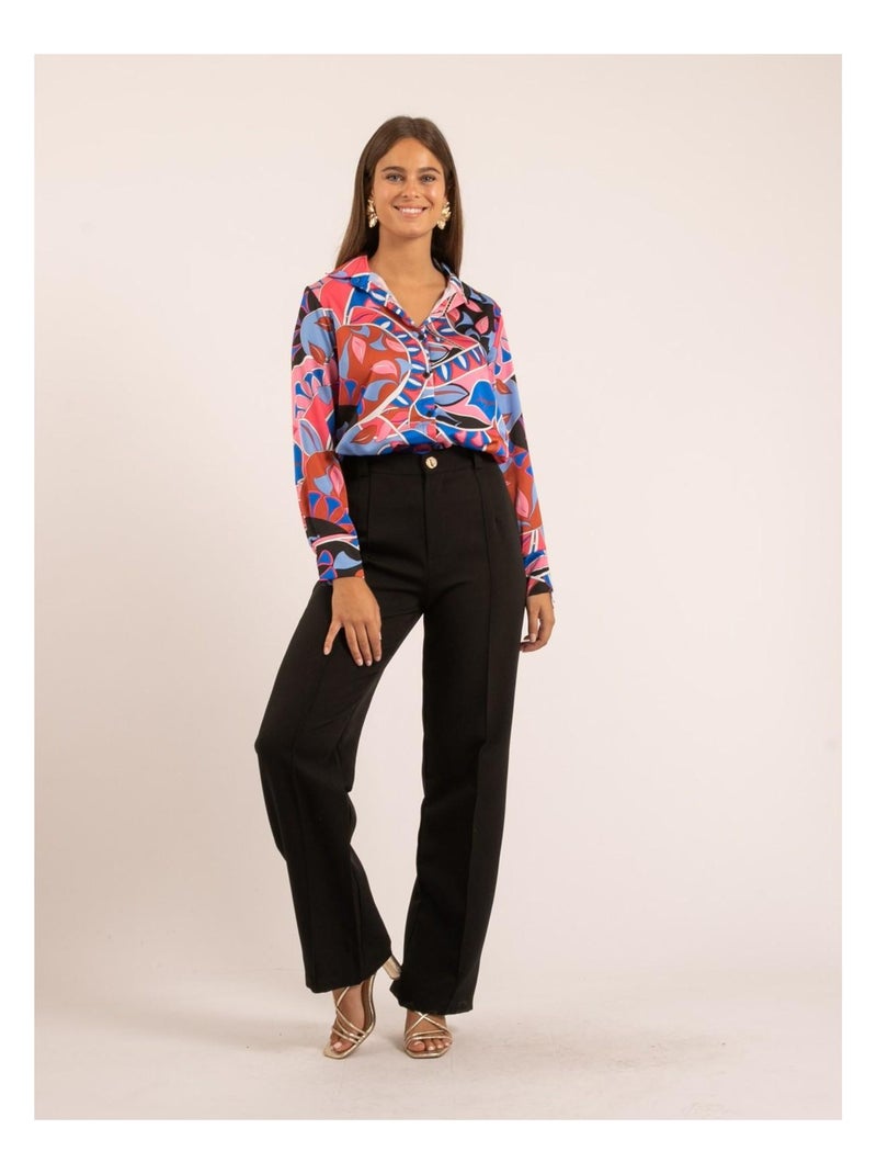 Camisa de satén estampada OLIDA Azul - Kiabi